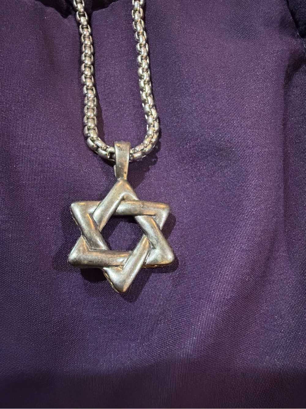 Vintage Silver Tone Star of David Necklace Judaica Pendant Chain 19 inch